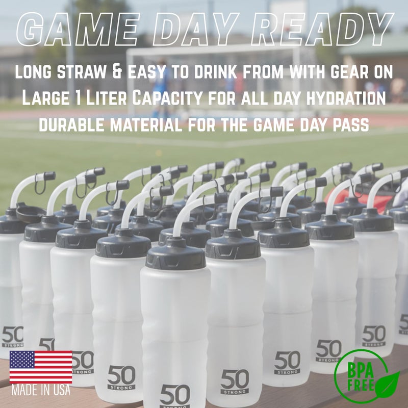 50 Strong 1 Liter Water Bottle with Straw â€“ 18-Pack Easy-Squeeze Sports Bottles with Long Straw & Built-In Finger Grip â€“ BPA-Free & Made in USA â€“ Ideal for Hockey & Team Sports - Image 2
